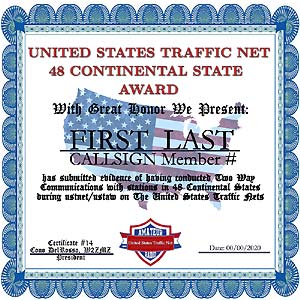 48 CONTINENTAL STATE AWARD CERTIFICATE